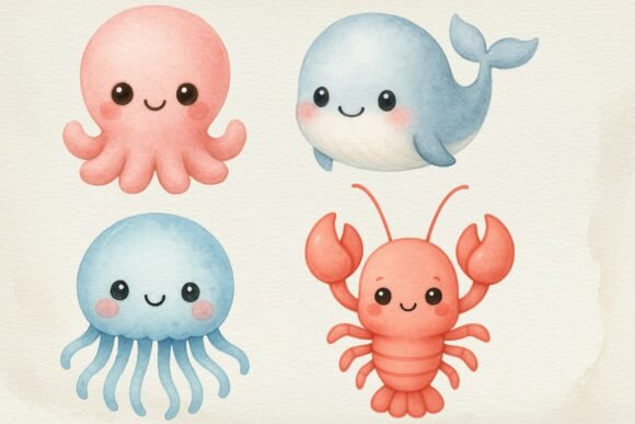 Download Cute Watercolor Sea Animals PNG - Cute watercolor Collection