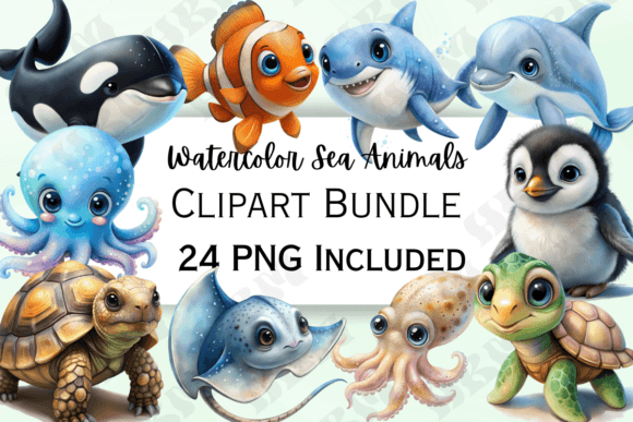 Download Cute Watercolor Sea Animals Clipart - Cute watercolor Collection