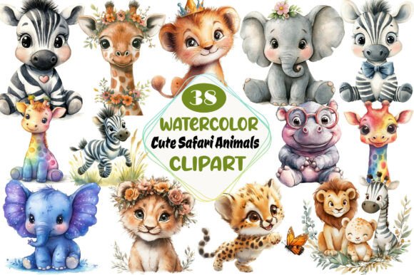 Download Watercolor Cute Safari Animals Clipart - Safari animals clipart Collection