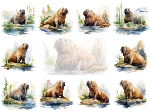Download Cute Watercolor Walrus Clipart Image Set - Cute watercolor Collection