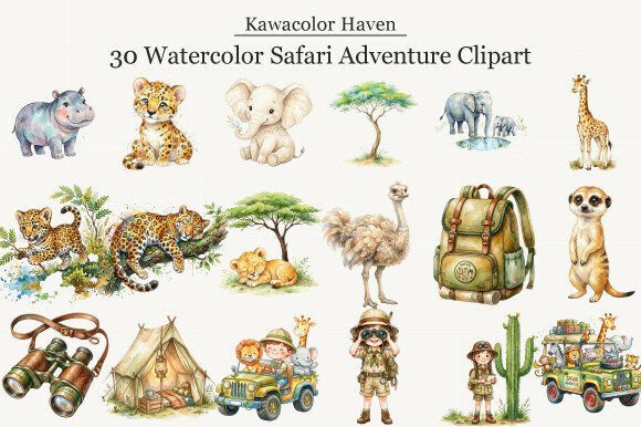 Download Watercolor Safari Adventure Clipart - Watercolor safari Collection