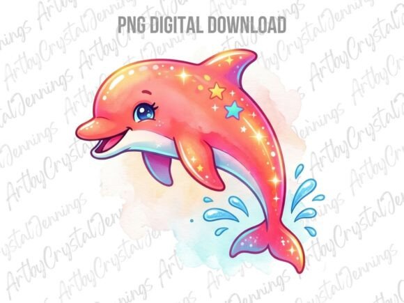 Download Cute Watercolor Sparkle Dolphin PNG - Cute watercolor Collection