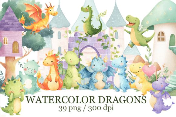 Download Cute Watercolor Dragons Clipart Fantasy - Cute watercolor Collection