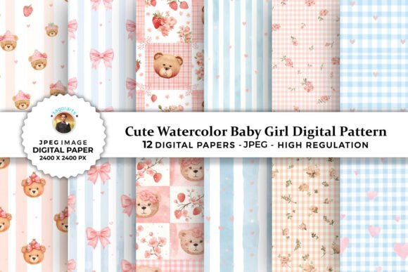 Download Cute Watercolor Baby Girl Digital Papers - Cute watercolor Collection