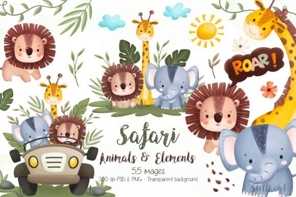 Download Watercolor Safari Animals and Elements - Watercolor safari Collection