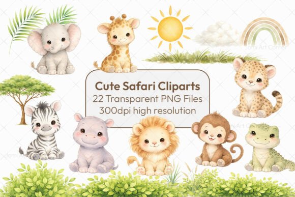 Download Cute Safari Animals Clipart Set - Safari animals clipart Collection