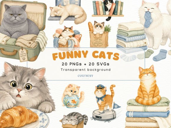 Download Cute Watercolor Mischievous Cat Cliparts - Cute watercolor Collection
