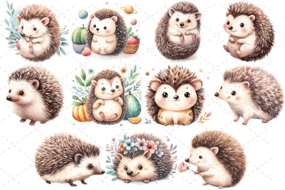 Download 11 Cute Watercolor Hedgehog PNG Bundle - Cute watercolor Collection