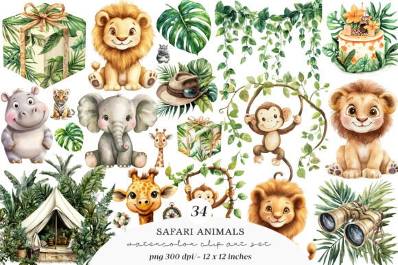 Download Watercolor Safari Animals Png - Watercolor safari Collection